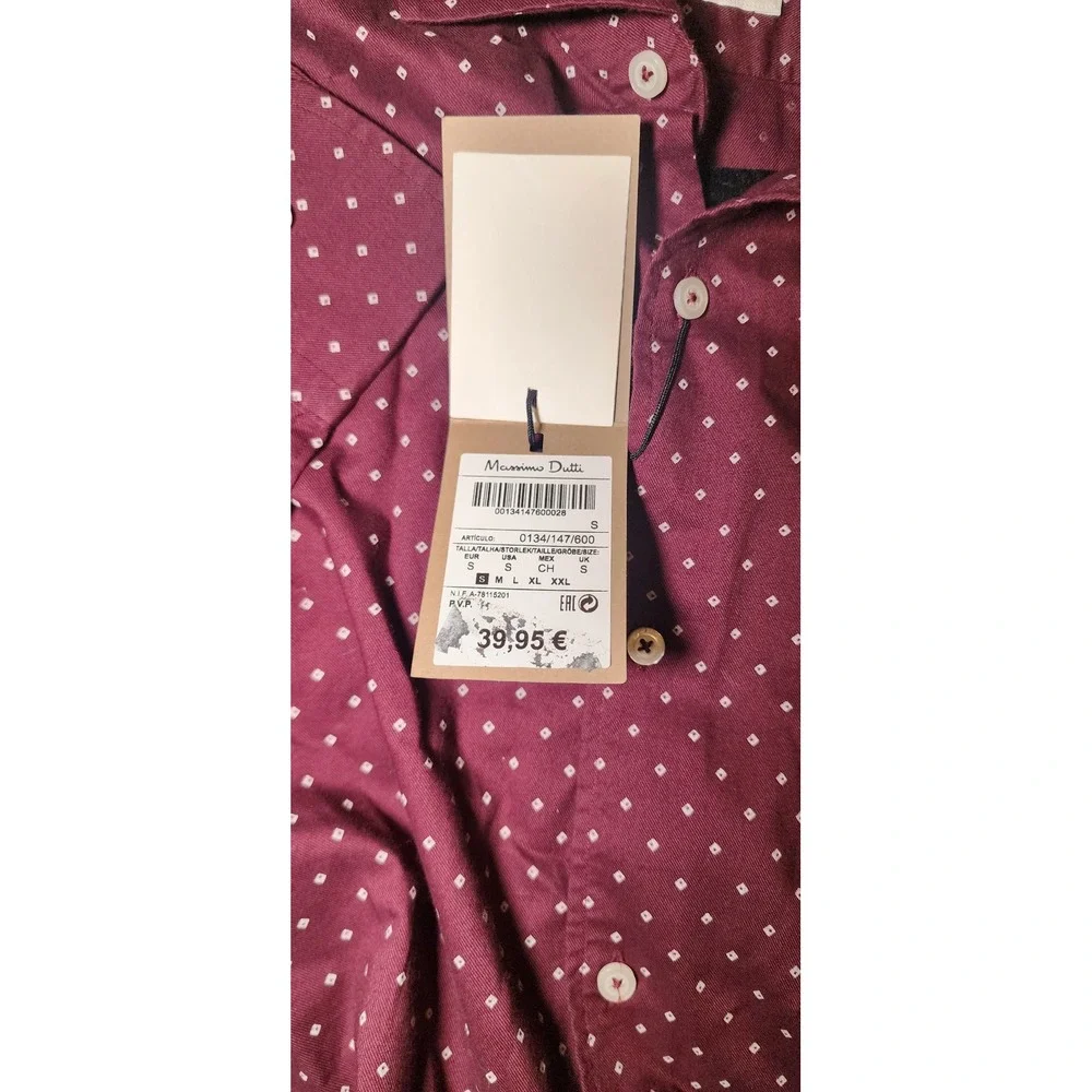 NWT Massimo Dutti Men Burgundy Dot Print Button Down Shirt Sz S Preppy Old Money